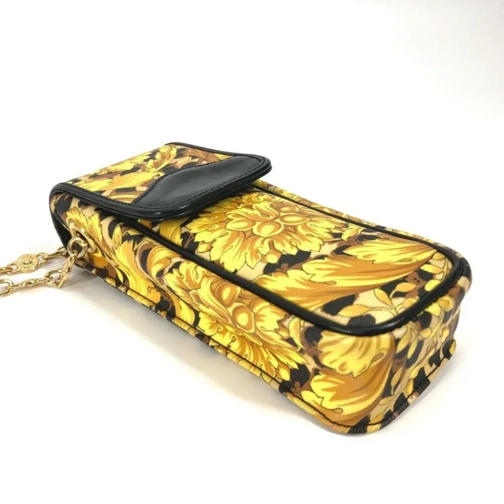 Auth VERSACE Pochette bag vintage Leopard print Chain mobile case Shoulder Bag